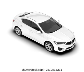 White sedan isolated on background. 3d rendering - illustration