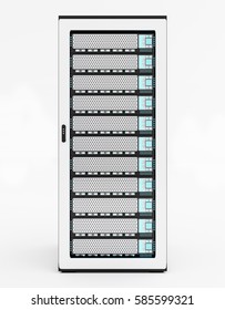 White Server Room Data Center Storage With Blue Lights 3D Rendering