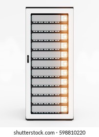 White Server Room Data Center Storage With Blue Lights 3D Rendering