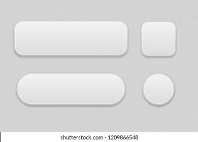 White set of buttons on gray background. Oval, round and square web 3d icons. Illustration. Raster version