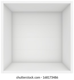 White Shelf Box. 3d Render On White Background.