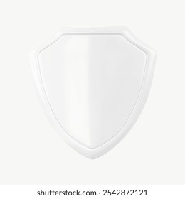 White shield icon on a light background. Shield symbolizes protection, security, and defense. Simple, clean design for safety and security themes. White 3D icon. Shield, protection icon.