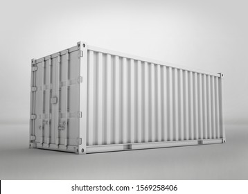 White Shipping Container, 3D Rednered On Light Gray Background