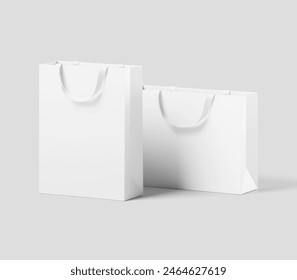 white shopping bag for branding with place for your brand name or text, Mockup, 3d rendering, isolated on light background.