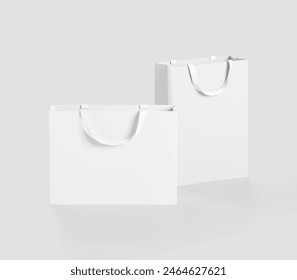 white shopping bag for branding with place for your brand name or text, Mockup, 3d rendering, isolated on light background.