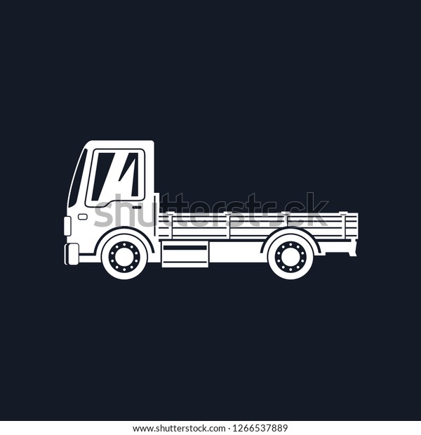 White Silhouette Mini Lorry without Load\
Isolated on Black Background, Delivery Services, Logistics,\
Shipping and Freight of Goods, \
Illustration