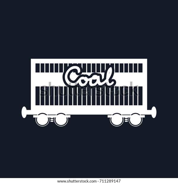 White Silhouette Railway Freight Car on\
Black Background, Railway Wagon for Coal or Sand or other Granular\
Material , Black and White  Illustration\
