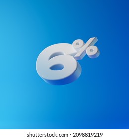 White six percent or 6 % isolated over blue background. 3D rendering.