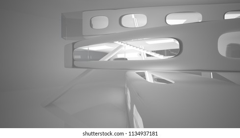 White smooth abstract architectural background. Night view with illumination. 3D illustration and rendering