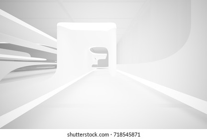 White smooth abstract architectural background. Night view with illumination. 3D illustration and rendering