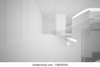 White smooth abstract architectural background. Night view with illumination. 3D illustration and rendering