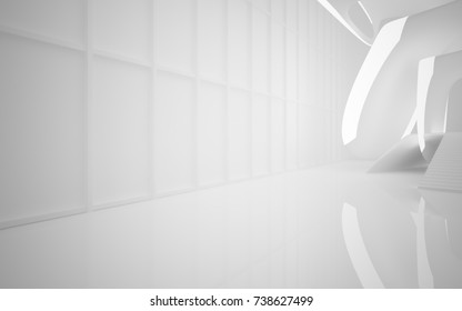 White smooth abstract architectural background. Night view with illumination. 3D illustration and rendering
