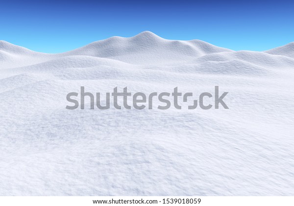 White snow\
hills and smooth snow surface under bright clear winter blue sky,\
winter snow background, 3d\
illustration\
