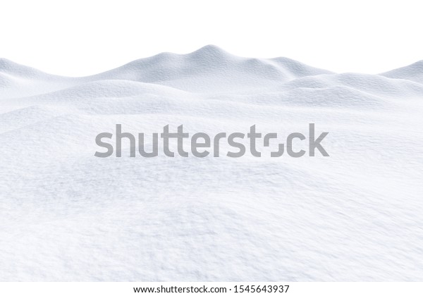 White snow hills and\
smooth snow surface isolated on white background, 3d illustration,\
winter landscape