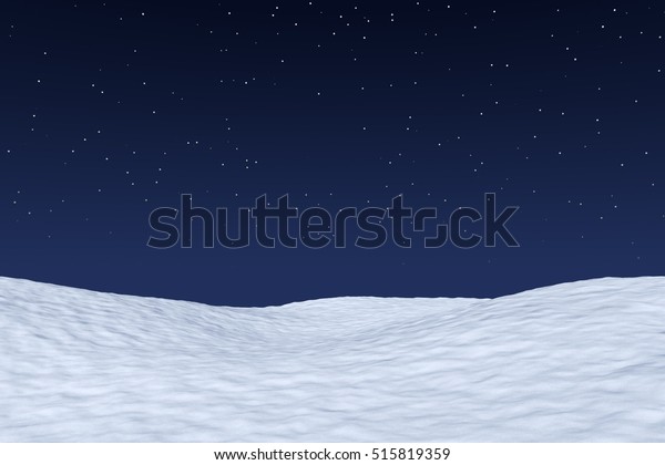 明るい澄んだ冬の夜の北空の下の白い雪原と明るい星 冬の雪の背景3d
