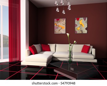 White Sofa In A Drawing Room 3d Image