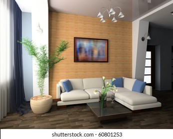 White Sofa In A Drawing Room 3d Image