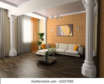 White Sofa In A Drawing Room 3d Image