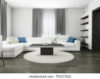 White sofa in modern interior, 3d rendering - Shutterstock ID 791277631