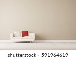 White sofa with two pillows in empty room in front of empty wall (3D Rendering)