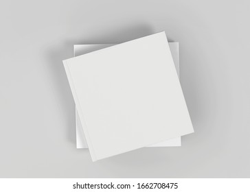 White Soft Cover Square Book Mockup, Blank notebook, 3d rendering isolated on light gray background, ready for your design