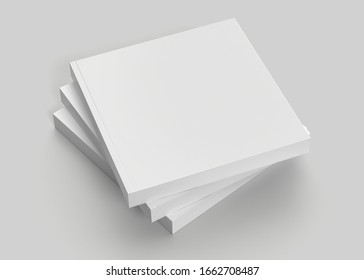 White Soft Cover Square Book Mockup, Blank notebook, 3d rendering isolated on light gray background, ready for your design