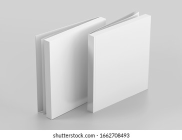 White Soft Cover Square Book Mockup, Blank Notebook, 3d Rendering Isolated On Light Gray Background, Ready For Your Design