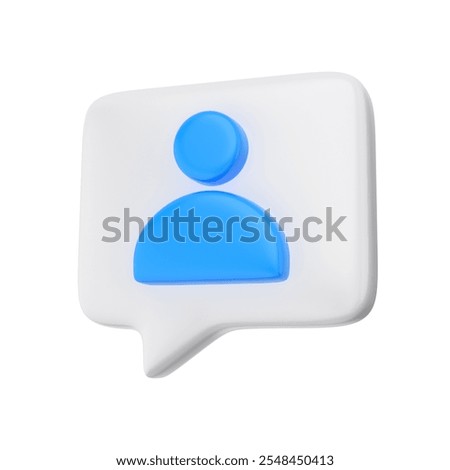 White speech bubble with blue user member icon sign or avatar mark. Concept of personal account. 3d rendering