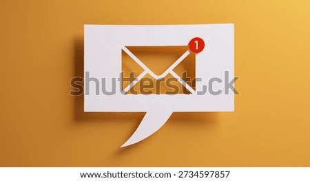 White speech bubble with mail notification symbol in front of a yellow colored wall - 3D illustration