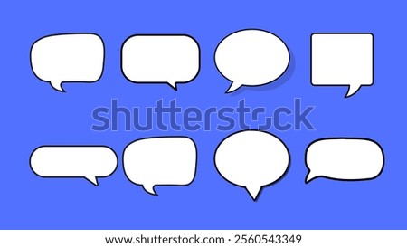 White speech bubble shape blank set isolated on the blue background. Vector illustration decorative design.