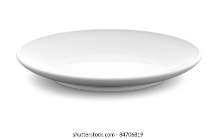 White Sphere Dish Plate Side View On White Background. Isolated 3d Model