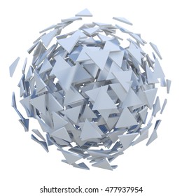 White Sphere Exploded To Polygons 3D Rendering.