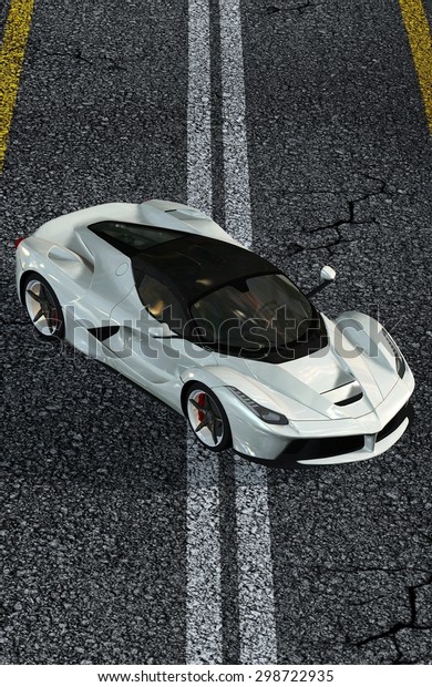 white Sports Car on street\
top view