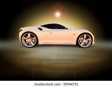 White Sports Car -  Sunrise / Sunset Moody Studio Shot