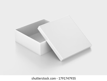 White Square Box Mockup, Blank Shoe Box packaging container, 3d Rendering isolated on light background