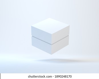 White Square Box Packaging Mockup Flying On White Background, 3d Rendering