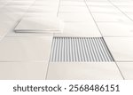 White square ceramic tiles being installed on floor 3d background