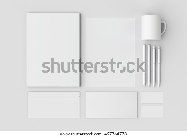 White stationery mock-up, template for\
branding identity on gray background.\
For graphic designers\
presentations and portfolios. 3D\
rendering.