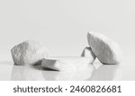 White stone podium, Cosmetic display product stand on white background. 3D rendering	
