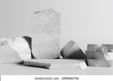 White stone podium, Cosmetic display product stand on white background. 3D rendering