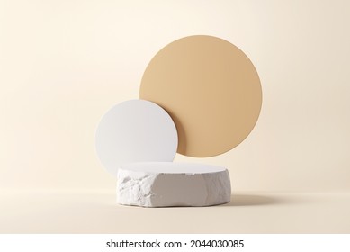 White Stone Rough Plate Object Display Podium With Circle, For Product, 3d Rendering