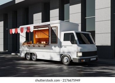 White Street Food Truck Kitchen Modern Stock Illustration 2176675949   White Street Food Truck Kitchen 260nw 2176675949 