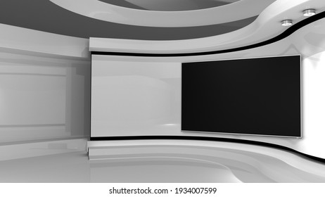 White Studio. Screen On Wall. White Background. White Back Drop. 3d Rendering