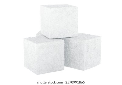 White sugar cubes, 3D rendering isolated on white background 