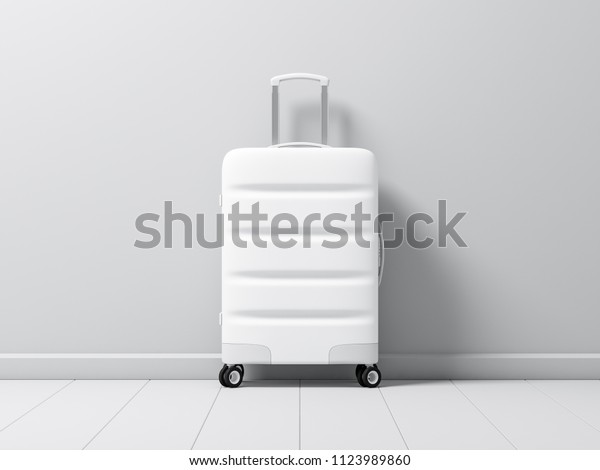 White Suitcase\
Luggage mockup, 3d\
rendering