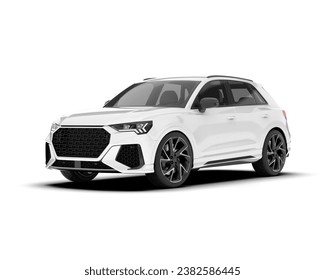 White SUV isolated on white background. 3d rendering - illustration