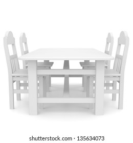 White table and chairs. Isolated render on a white background
