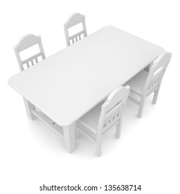 White table and chairs. Isolated render on a white background