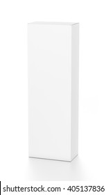 White tall vertical rectangle blank box from top front far side angle. 3D illustration isolated on white background.