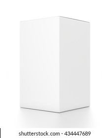 White tall vertical rectangle blank box from side angle. 3D illustration isolated on white background.
